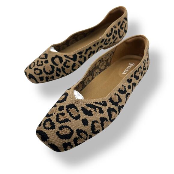 VIVAIA Margot 2.0 Dark Leopard Square Toe V Cut Flats Sz 41 US 9.5 - Picture 1 of 5